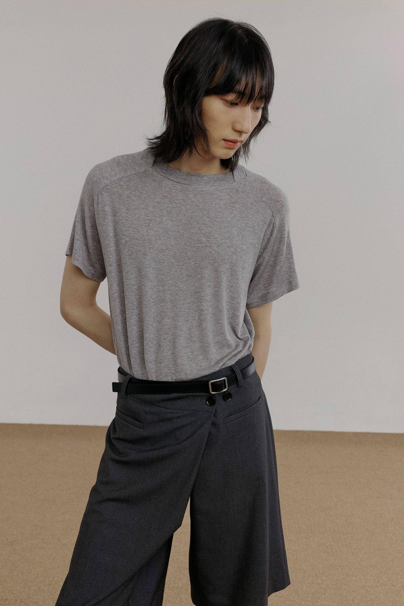Zhou Cross-Neck Raglan Sleeve T-Shirt-korean-fashion-T-Shirt-Zhou's Closet-OH Garments