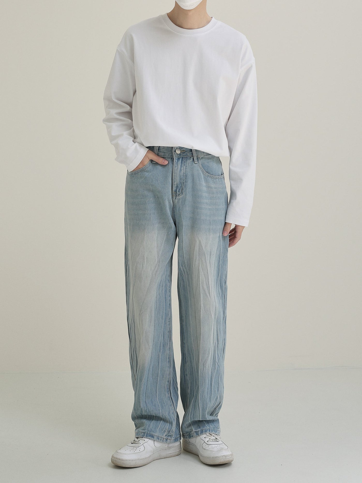 Zhou Crumple Texture Faded Jeans-korean-fashion-Jeans-Zhou's Closet-OH Garments