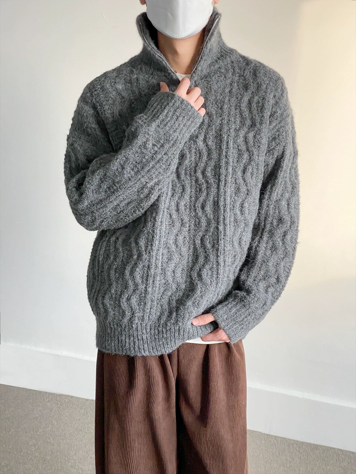 Zhou Curve Lines Pattern Sweater-korean-fashion-Sweater-Zhou's Closet-OH Garments