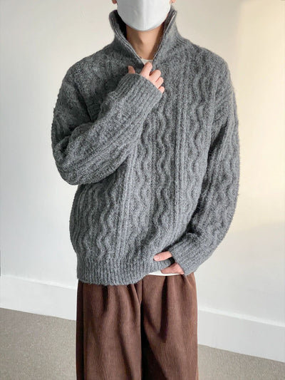 Zhou Curve Lines Pattern Sweater-korean-fashion-Sweater-Zhou's Closet-OH Garments