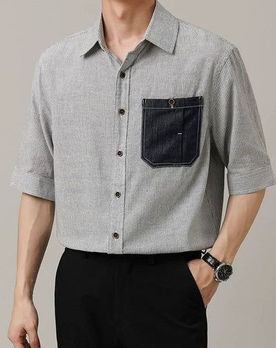 Zhou Denim Pocket Textured Shirt-korean-fashion-Shirt-Zhou's Closet-OH Garments