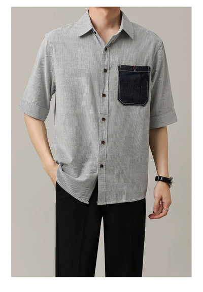 Zhou Denim Pocket Textured Shirt-korean-fashion-Shirt-Zhou's Closet-OH Garments