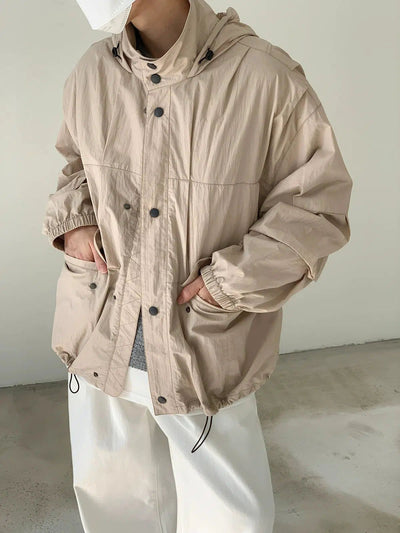 Zhou Destructured Stand Collar Hooded Windbreaker Jacket-korean-fashion-Jacket-Zhou's Closet-OH Garments