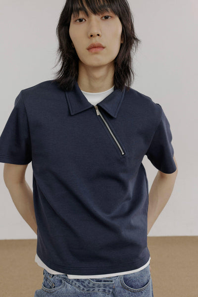 Zhou Diagonal Half-Zip Polo-korean-fashion-Polo-Zhou's Closet-OH Garments