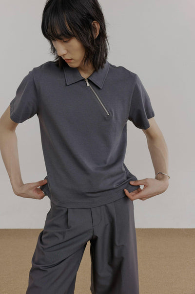 Zhou Diagonal Half-Zip Polo-korean-fashion-Polo-Zhou's Closet-OH Garments