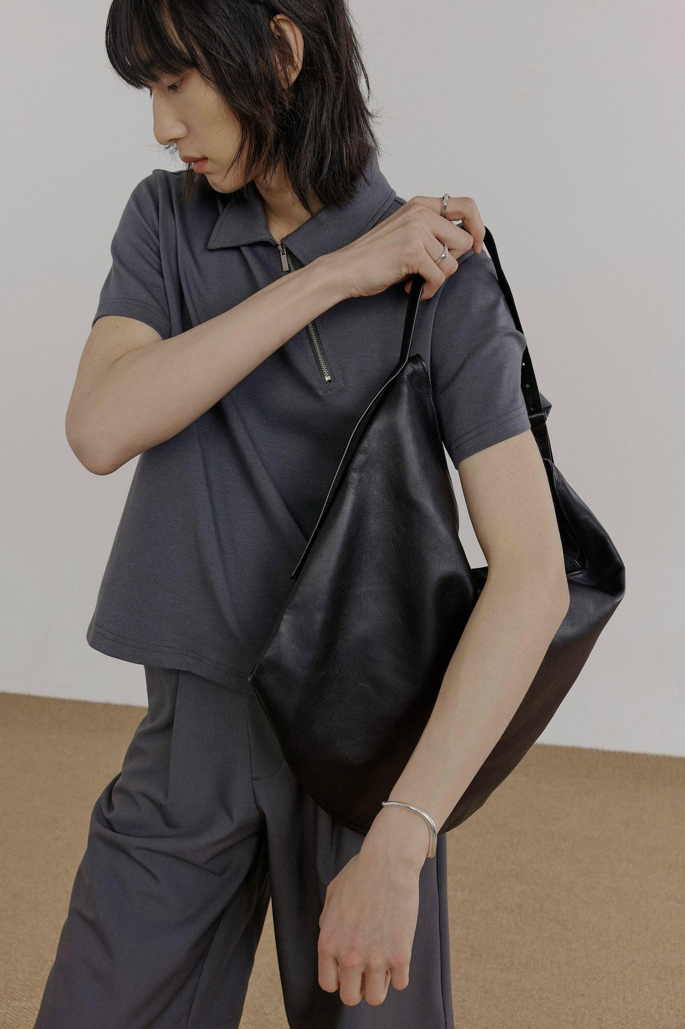 Zhou Diagonal Half-Zip Polo-korean-fashion-Polo-Zhou's Closet-OH Garments