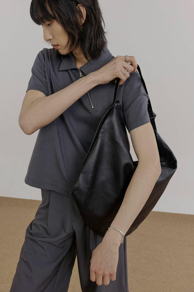 Zhou Diagonal Half-Zip Polo-korean-fashion-Polo-Zhou's Closet-OH Garments