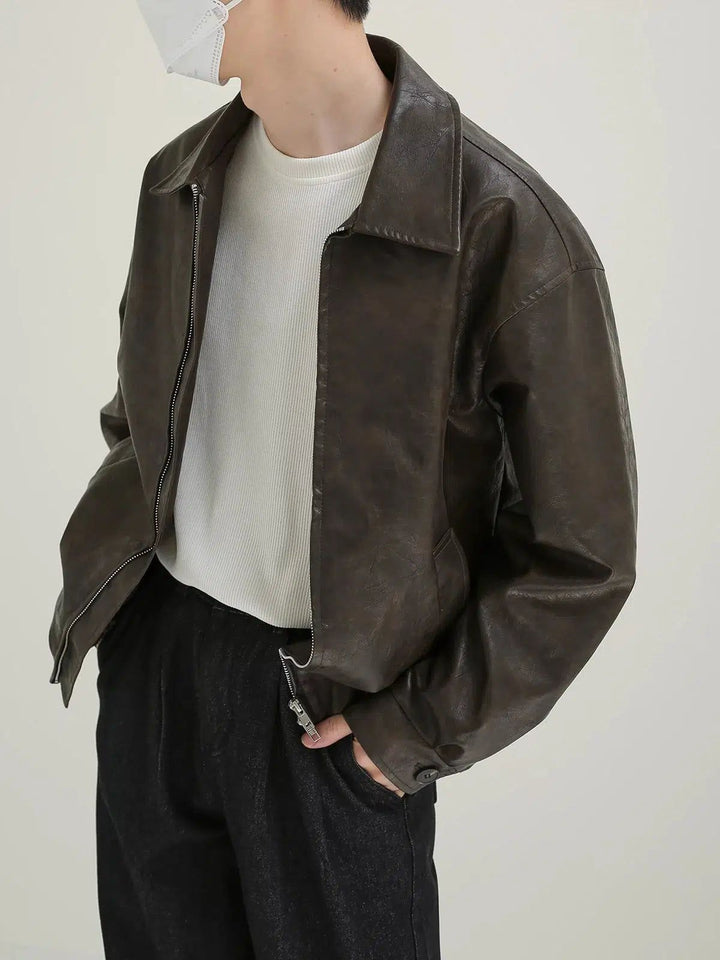 Zhou Distress Textured PU Leather Jacket