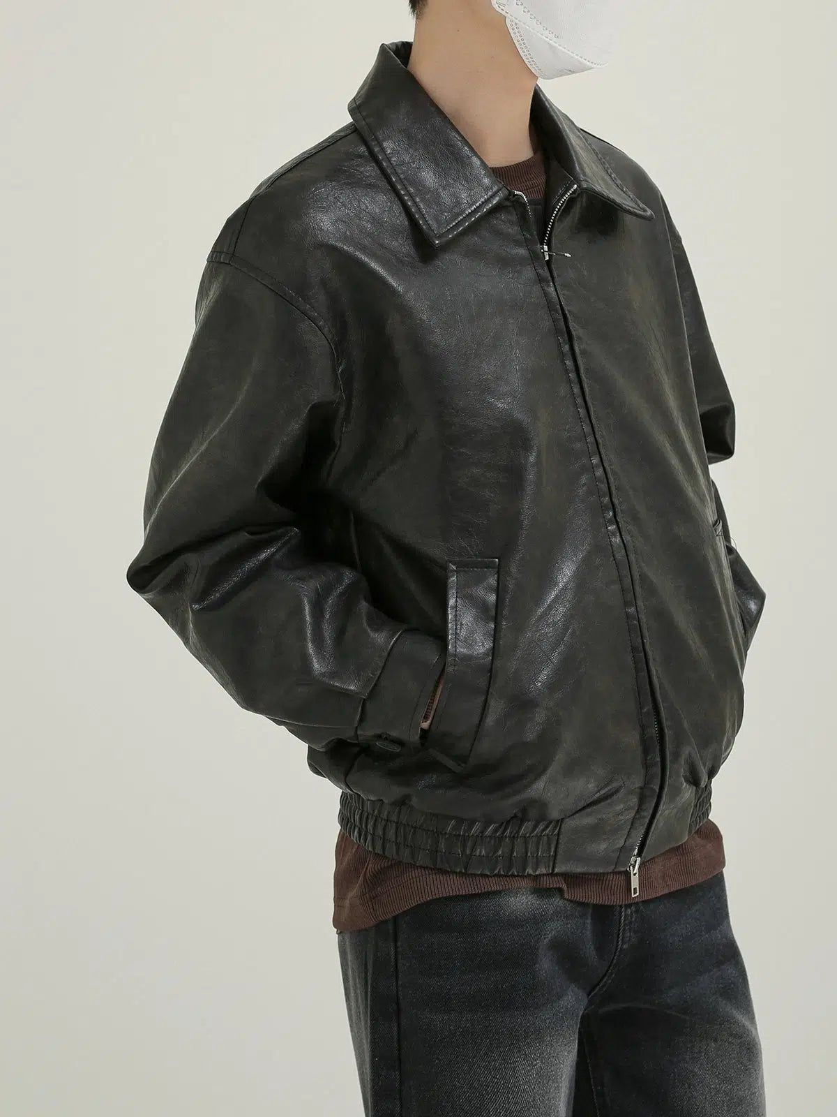 Zhou Distress Textured PU Leather Jacket-korean-fashion-Jacket-Zhou's Closet-OH Garments