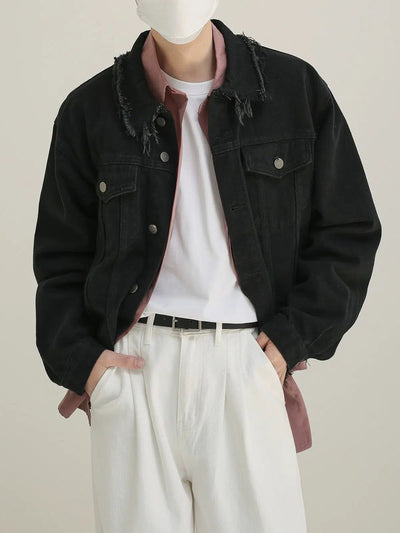 Zhou Distressed Edges Denim Jacket-korean-fashion-Jacket-Zhou's Closet-OH Garments