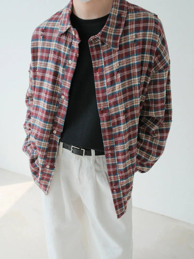 Zhou Distressed Plaid Flannel Shirt-korean-fashion-Shirt-Zhou's Closet-OH Garments