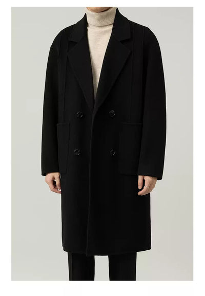 Zhou Double-Breasted Pocket Blend Wool Long Coat-korean-fashion-Long Coat-Zhou's Closet-OH Garments