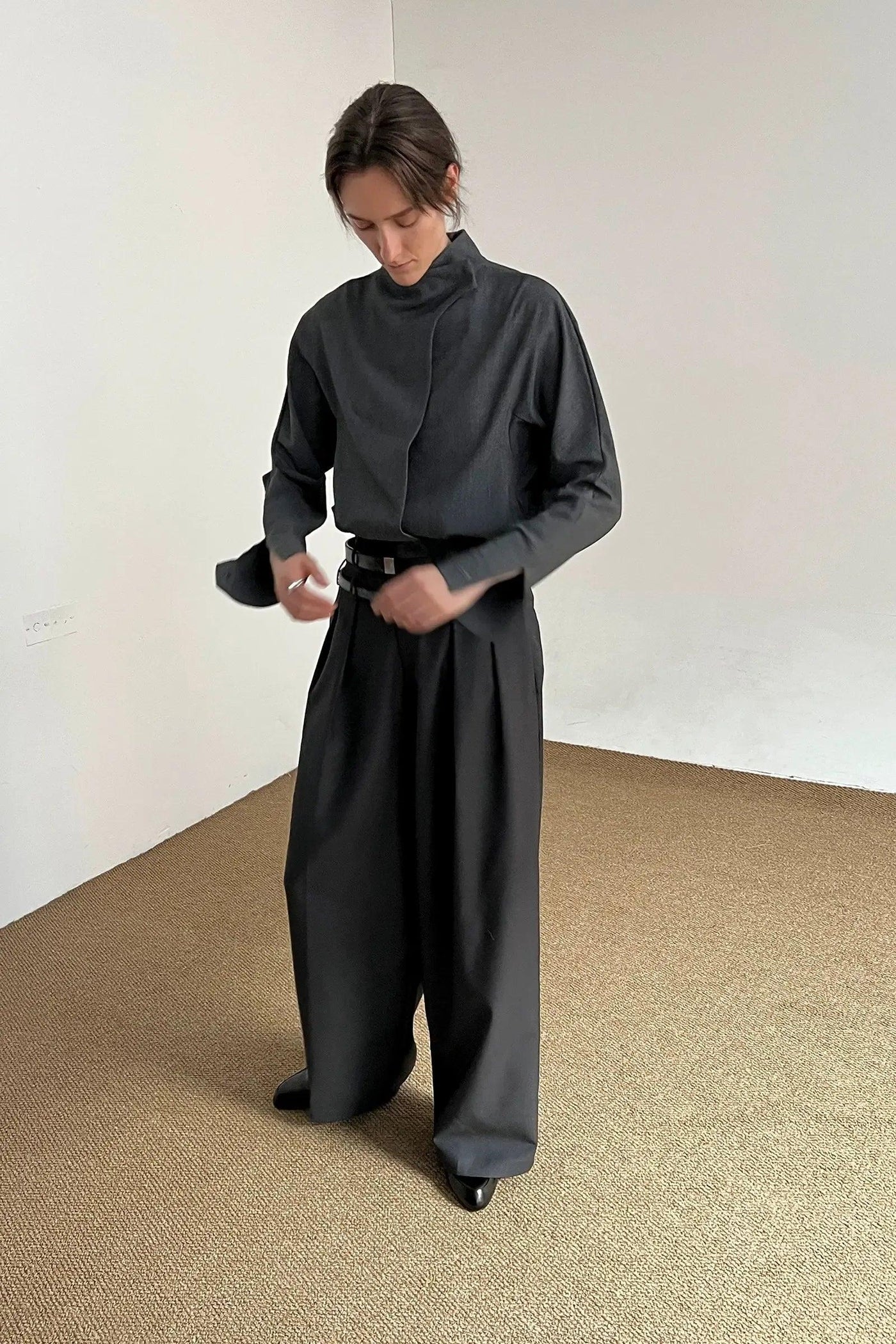 Zhou Double Waist Line Pleated Trousers-korean-fashion-Trousers-Zhou's Closet-OH Garments
