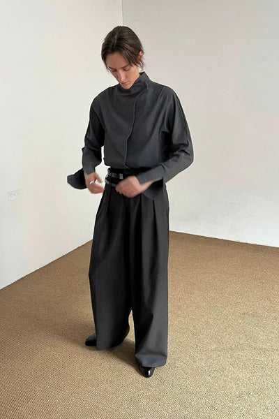 Zhou Double Waist Line Pleated Trousers-korean-fashion-Trousers-Zhou's Closet-OH Garments