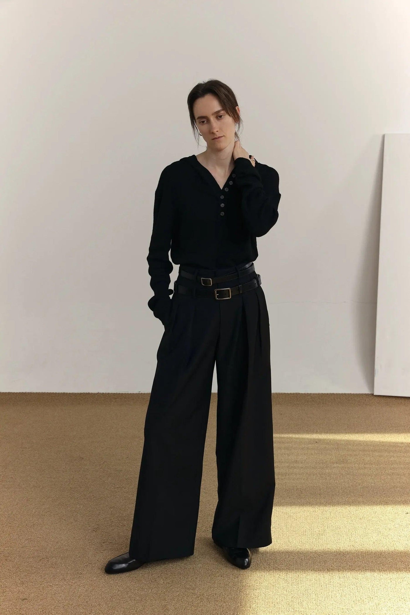 Zhou Double Waist Line Pleated Trousers-korean-fashion-Trousers-Zhou's Closet-OH Garments