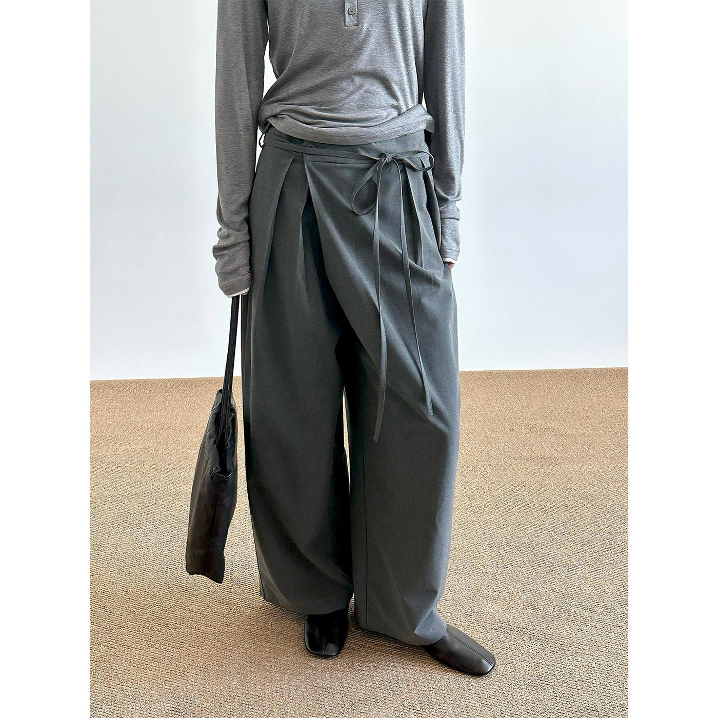 Zhou Drawstring Fold Pleats Trousers-korean-fashion-Trousers-Zhou's Closet-OH Garments