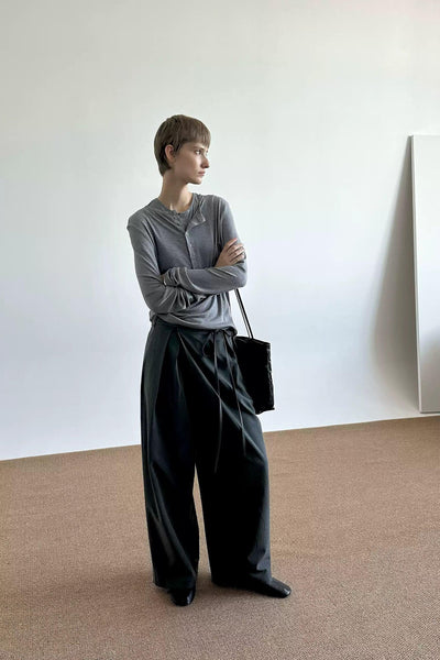 Zhou Drawstring Fold Pleats Trousers-korean-fashion-Trousers-Zhou's Closet-OH Garments