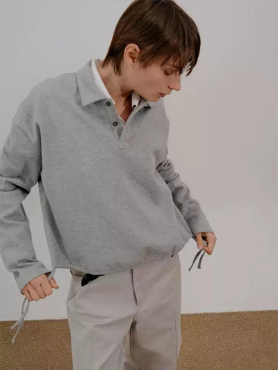 Zhou Drawstring Hem Long Sleeve Polo-korean-fashion-Polo-Zhou's Closet-OH Garments