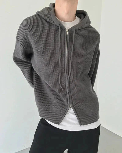 Zhou Drawstring Hooded Knit Jacket-korean-fashion-Jacket-Zhou's Closet-OH Garments