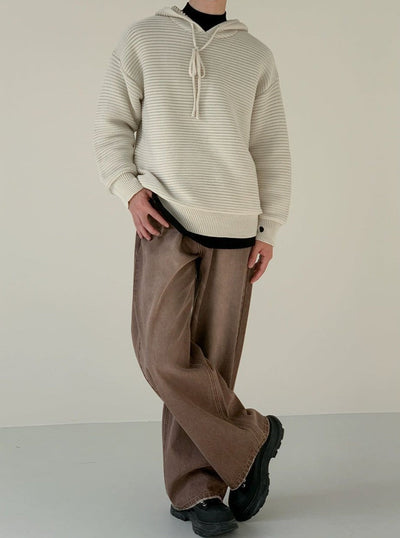 Zhou Drawstring Hoodie Striped Sweater-korean-fashion-Sweater-Zhou's Closet-OH Garments