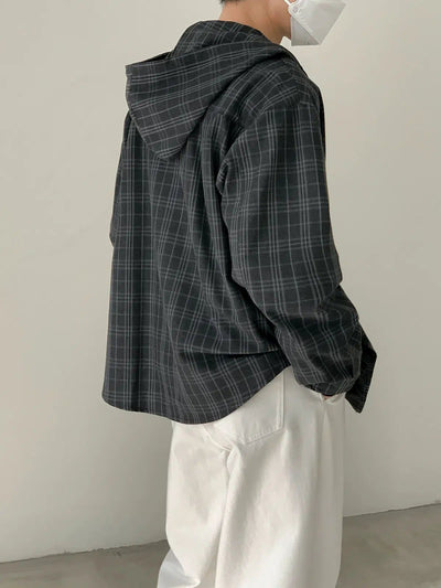 Zhou Drawstring Plaid Hooded Jacket-korean-fashion-Jacket-Zhou's Closet-OH Garments