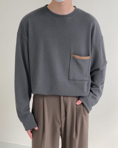 Zhou Drop Front Pocket Long Sleeves T-Shirt-korean-fashion-T-Shirt-Zhou's Closet-OH Garments