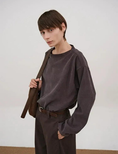 Zhou Drop Shoulder Long Sleeve T-Shirt-korean-fashion-T-Shirt-Zhou's Closet-OH Garments