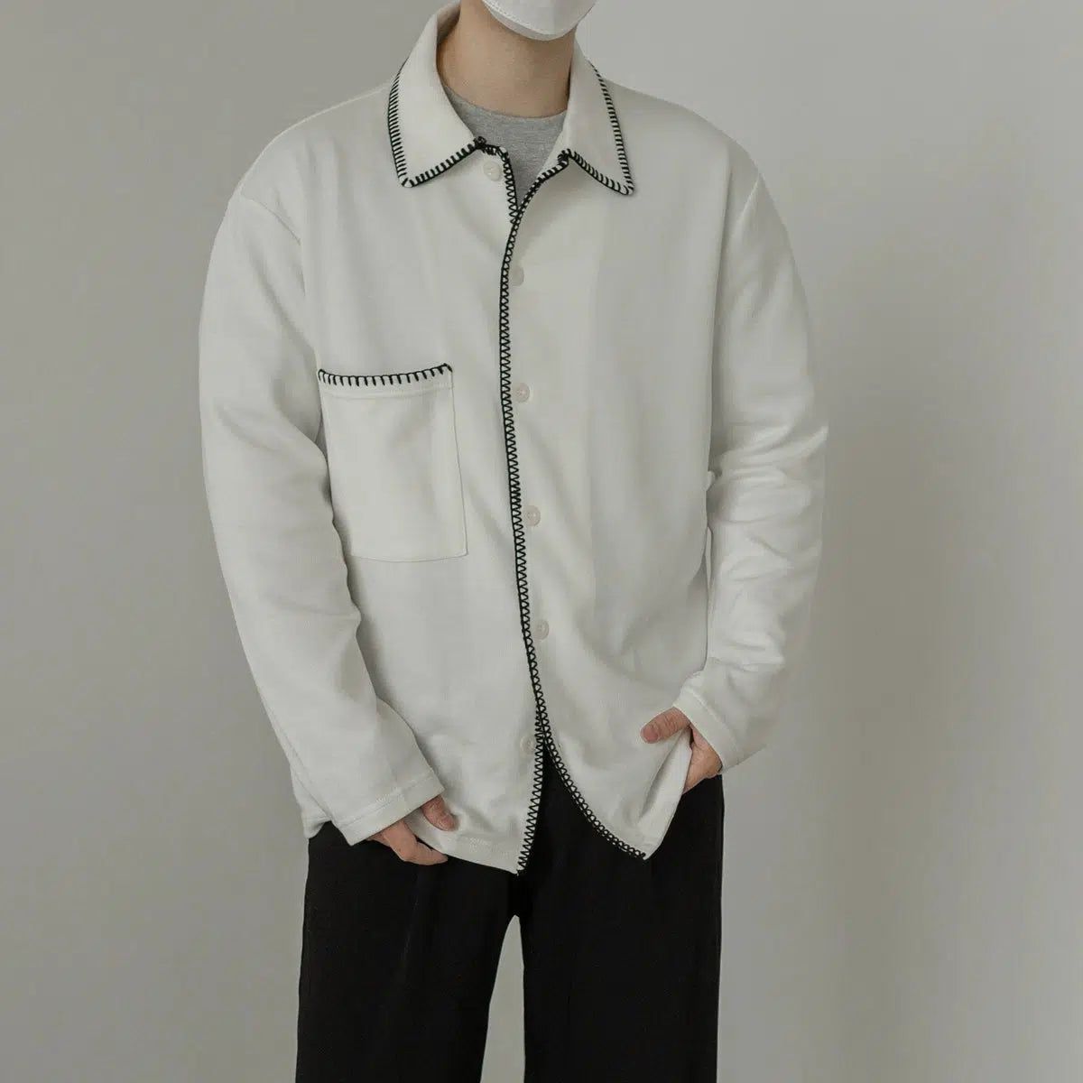 Zhou Drop Shoulder Stitched Shirt-korean-fashion-Shirt-Zhou's Closet-OH Garments