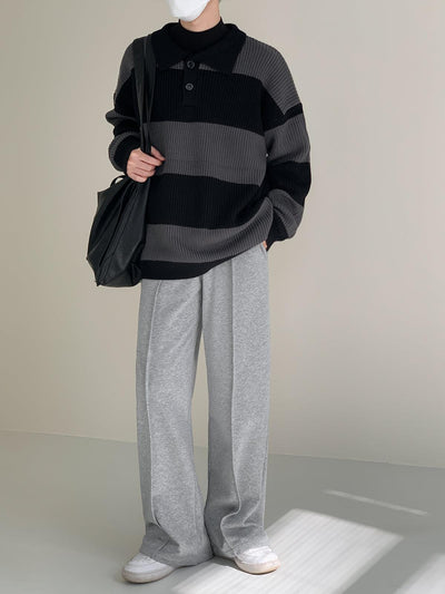 Zhou DuoShade Stripes Knit Polo-korean-fashion-Polo-Zhou's Closet-OH Garments