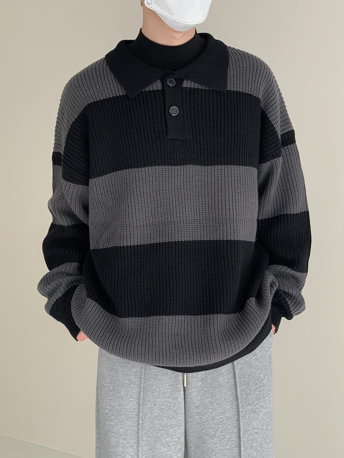 Zhou DuoShade Stripes Knit Polo-korean-fashion-Polo-Zhou's Closet-OH Garments