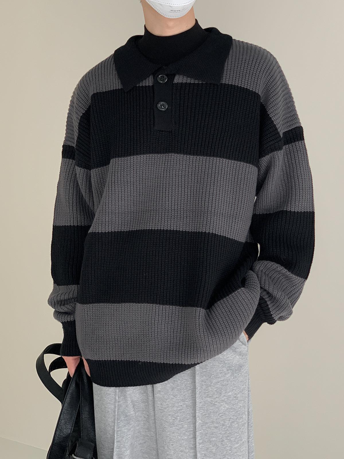 Zhou DuoShade Stripes Knit Polo-korean-fashion-Polo-Zhou's Closet-OH Garments