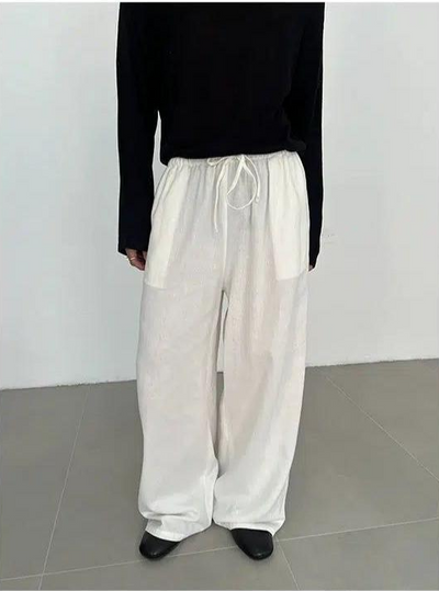 Zhou Elastic Drawcord Waist Pants-korean-fashion-Pants-Zhou's Closet-OH Garments