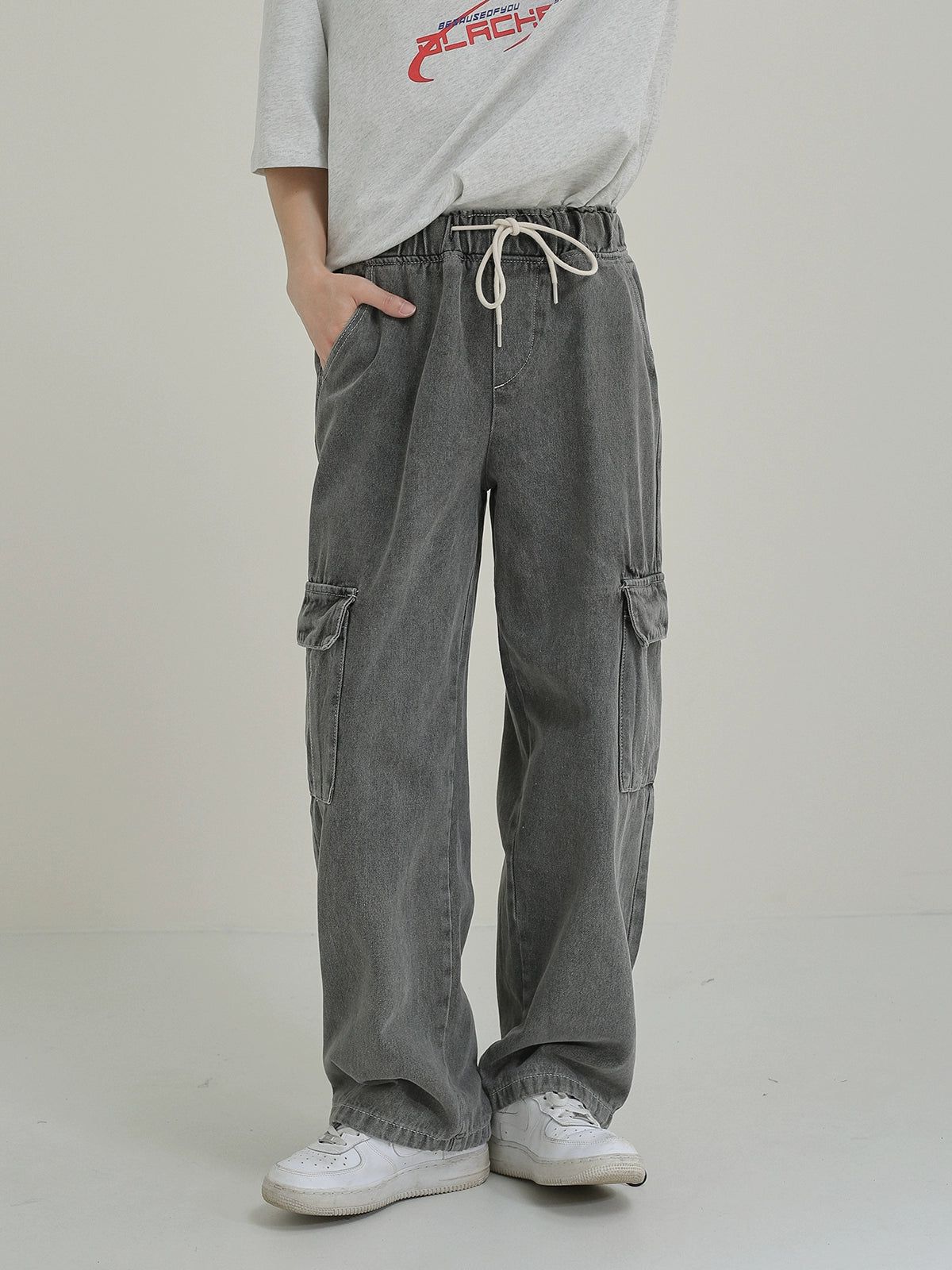 Zhou Elastic Waist Drawstring Washed Jeans-korean-fashion-Jeans-Zhou's Closet-OH Garments