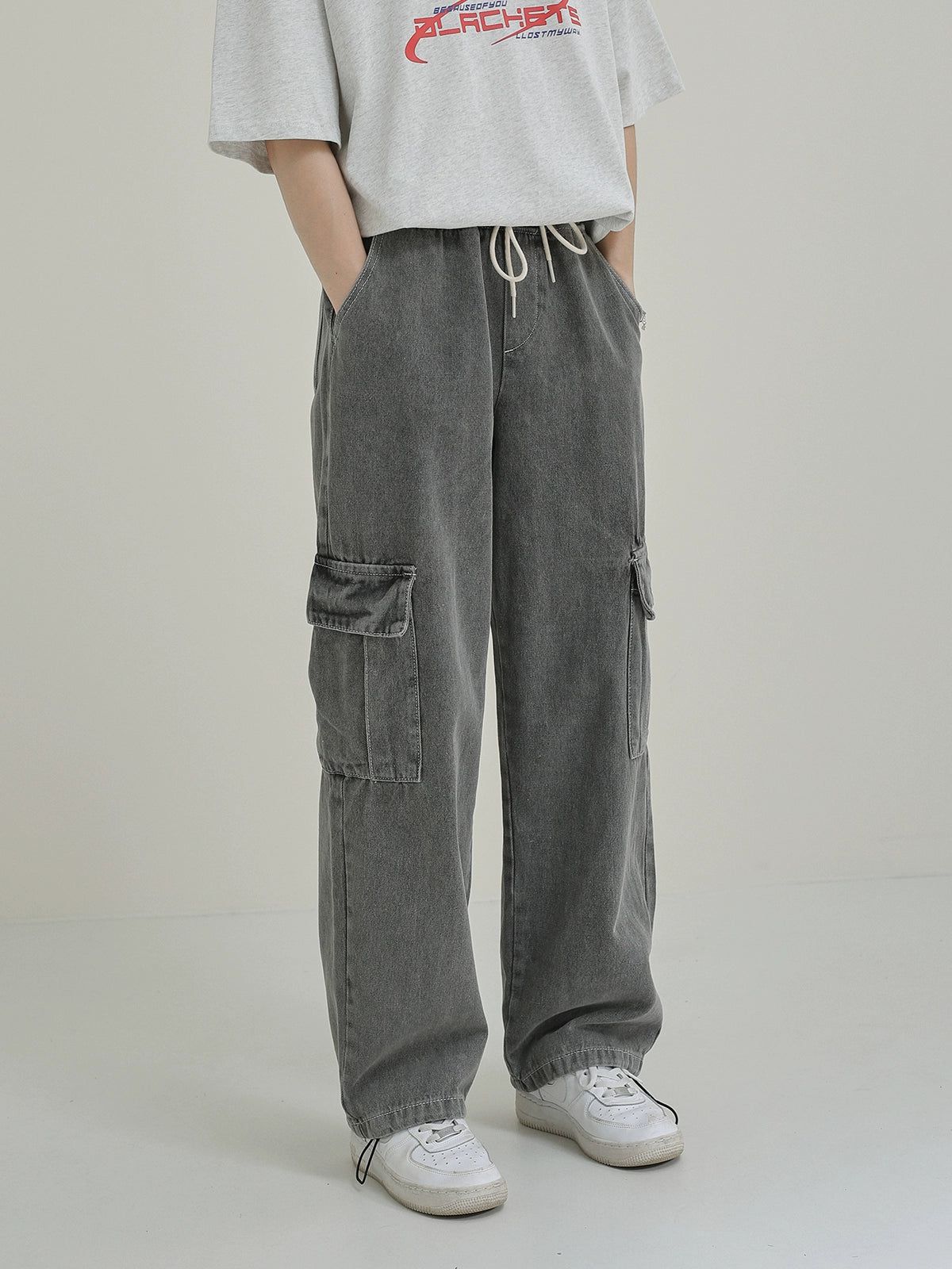 Zhou Elastic Waist Drawstring Washed Jeans-korean-fashion-Jeans-Zhou's Closet-OH Garments