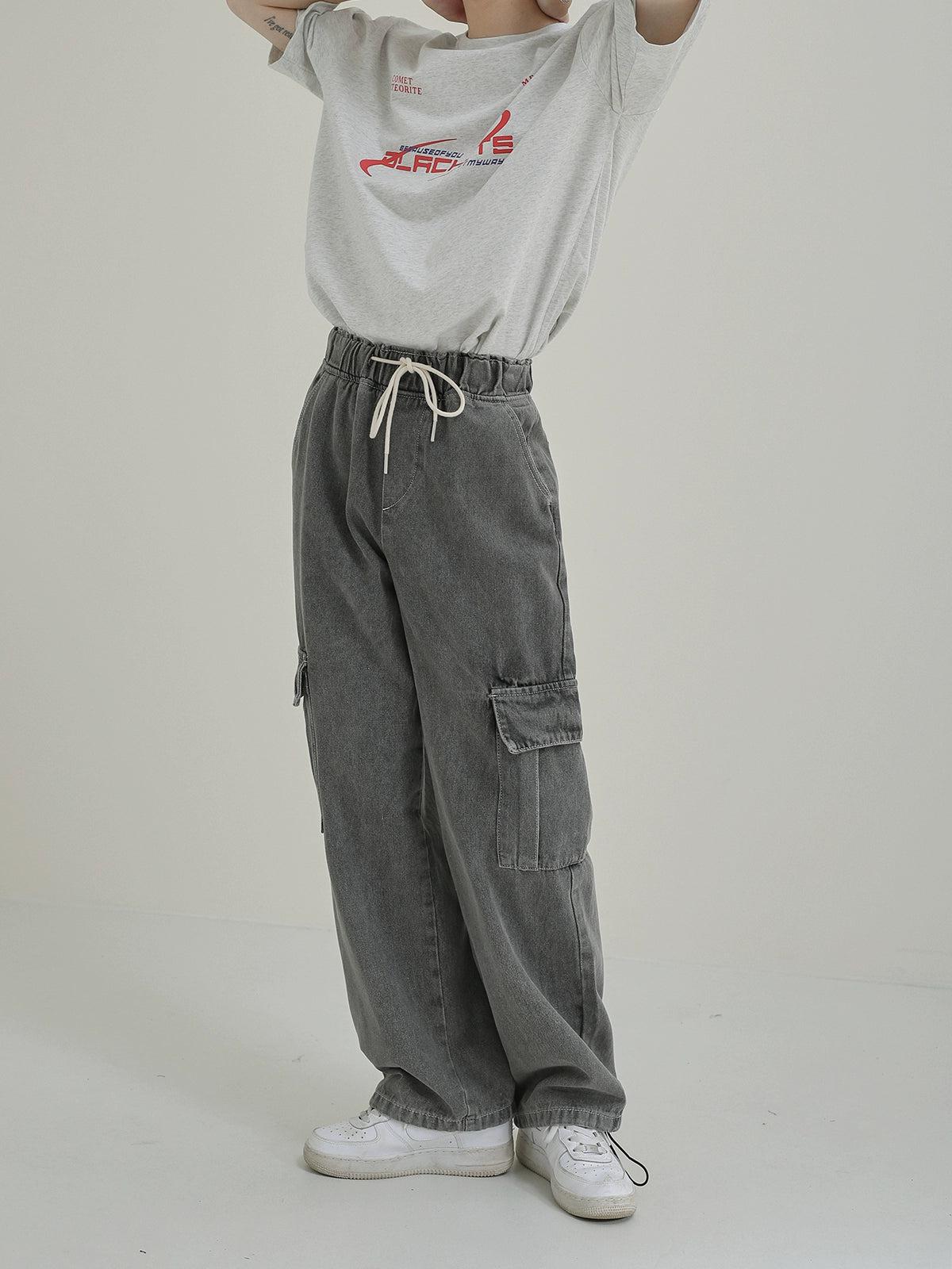 Zhou Elastic Waist Drawstring Washed Jeans-korean-fashion-Jeans-Zhou's Closet-OH Garments