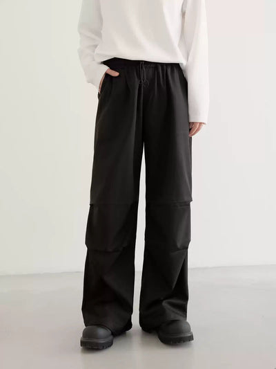 Zhou Elastic Waist Wide Pleats Track Pants-korean-fashion-Pants-Zhou's Closet-OH Garments