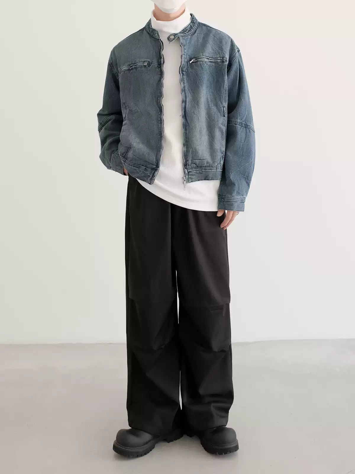 Zhou Elastic Waist Wide Pleats Track Pants-korean-fashion-Pants-Zhou's Closet-OH Garments