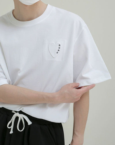 Zhou Embossed Heart Casual T-Shirt-korean-fashion-T-Shirt-Zhou's Closet-OH Garments