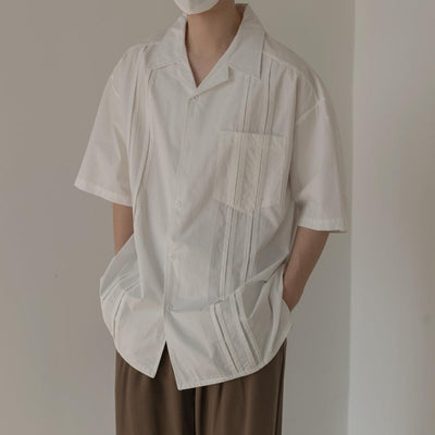Zhou Embossed Lines Front Pocket Buttoned Shirt-korean-fashion-Shirt-Zhou's Closet-OH Garments