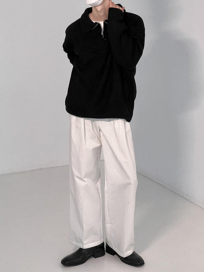 Zhou Essential Collared Knit Long Sleeve Polo-korean-fashion-Polo-Zhou's Closet-OH Garments