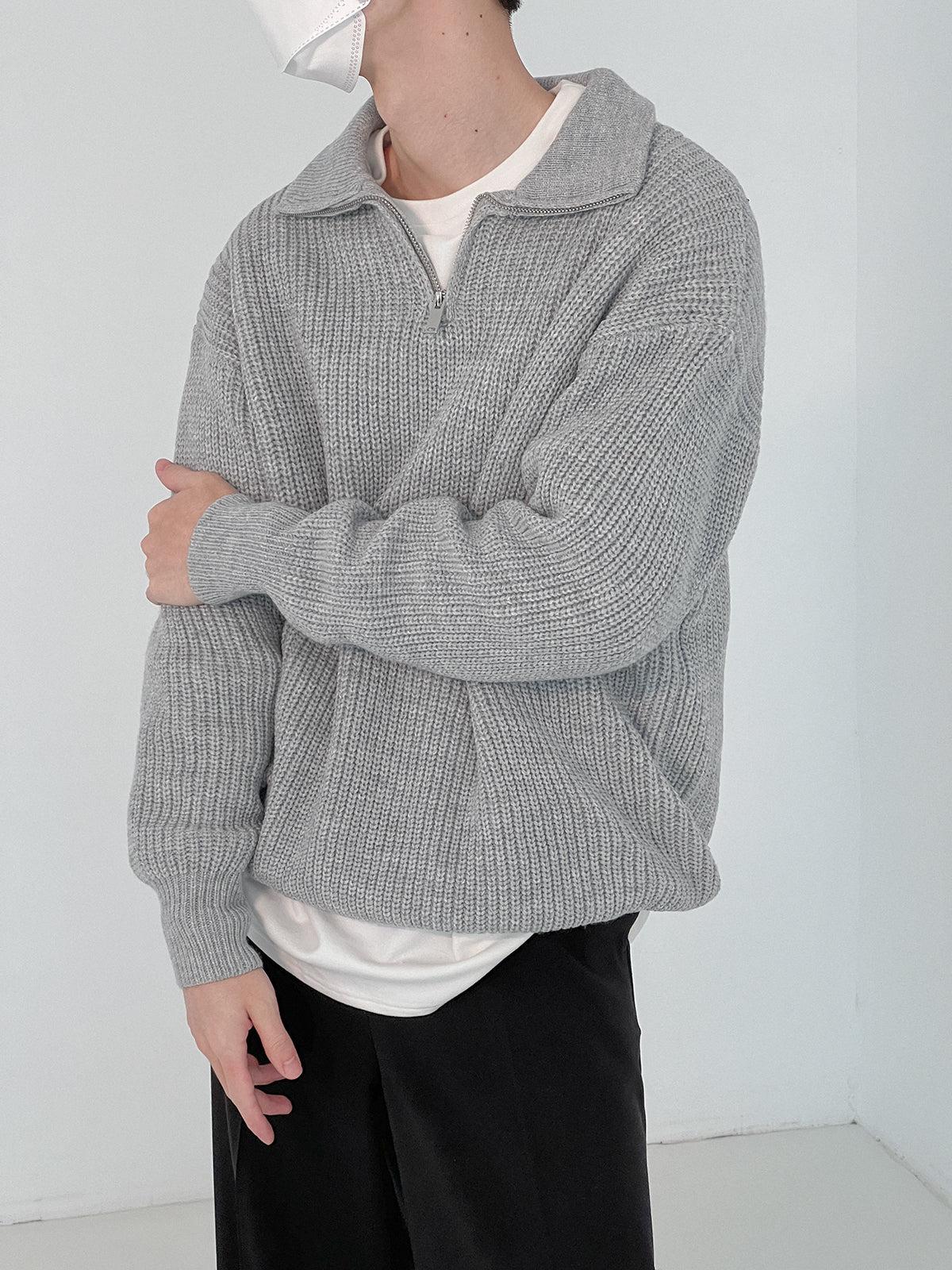 Zhou Essential Collared Knit Long Sleeve Polo-korean-fashion-Polo-Zhou's Closet-OH Garments