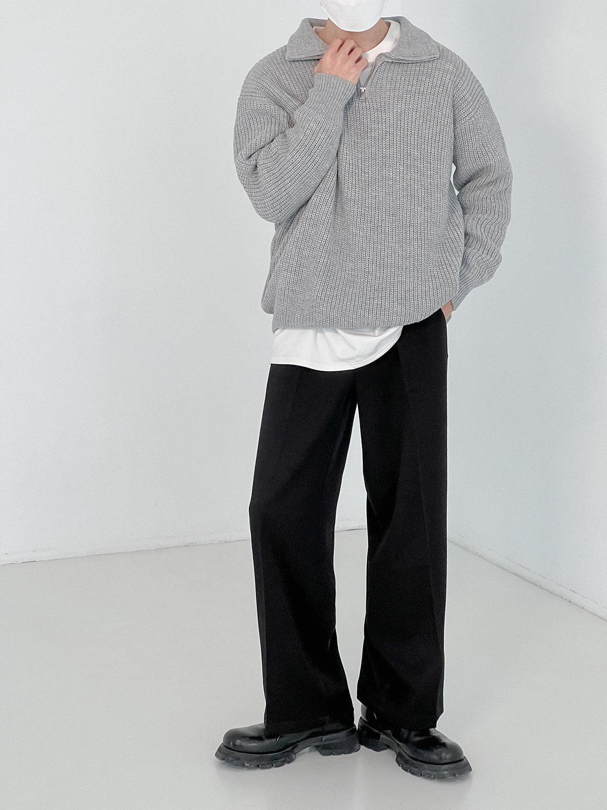Zhou Essential Collared Knit Long Sleeve Polo-korean-fashion-Polo-Zhou's Closet-OH Garments
