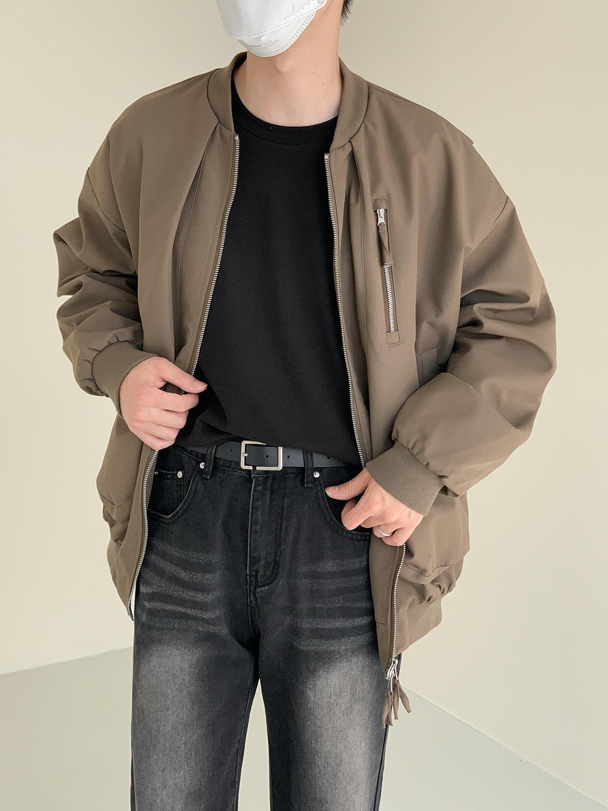 Zhou Essential Zip Pocket Loose Bomber Jacket-korean-fashion-Jacket-Zhou's Closet-OH Garments