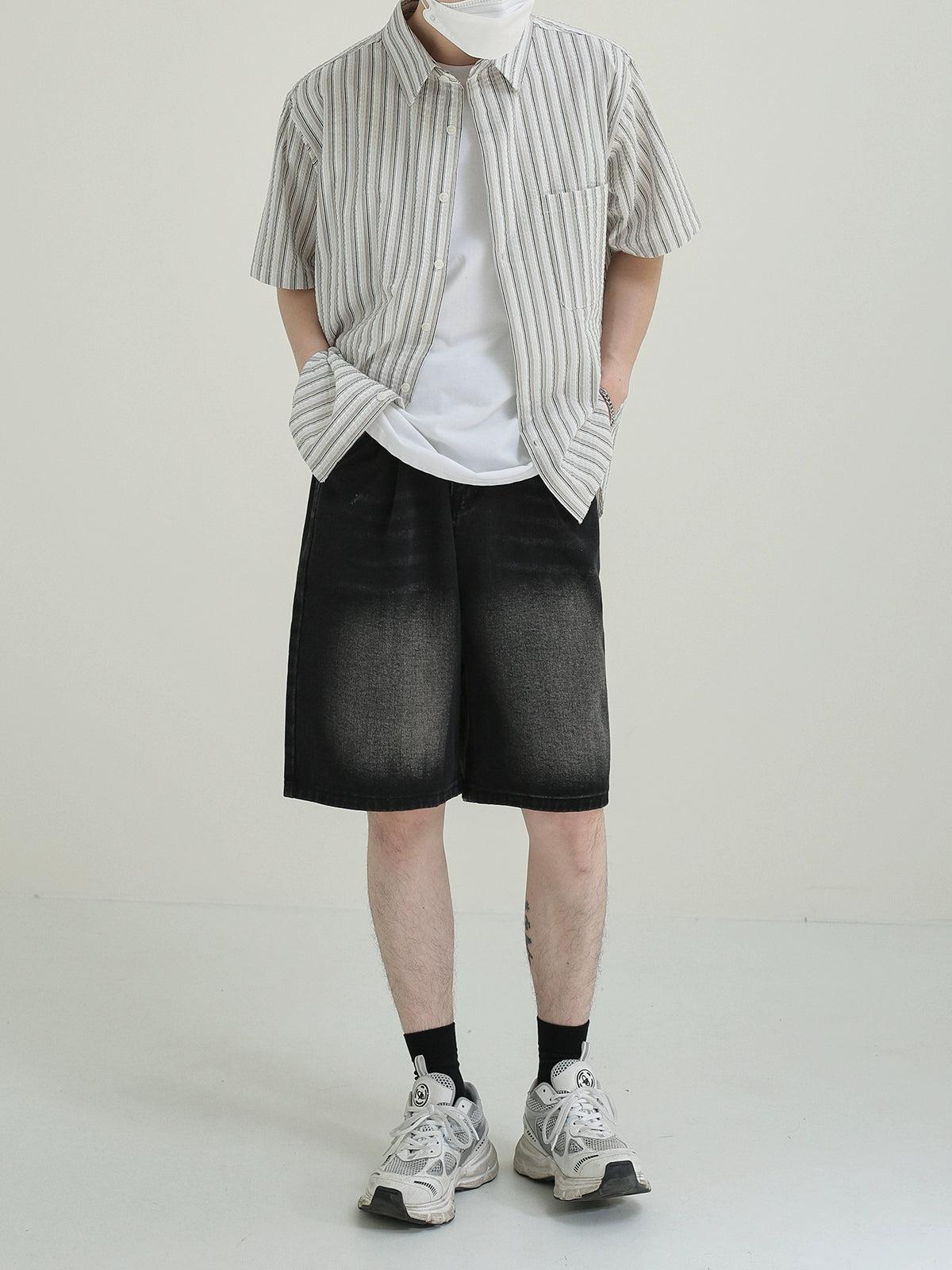 Zhou Faded & Whiskered Denim Shorts-korean-fashion-Shorts-Zhou's Closet-OH Garments