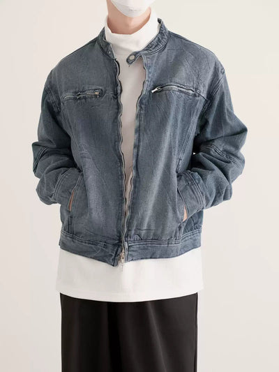 Zhou Faded Zipped Pocket Short Denim Jacket-korean-fashion-Jacket-Zhou's Closet-OH Garments