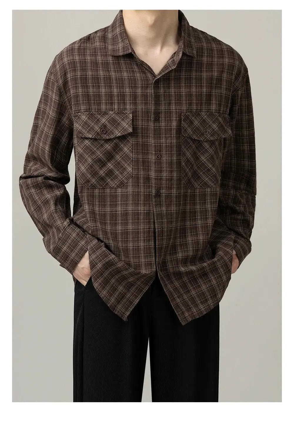 Zhou Flap Breast Pockets Plaid Shirt-korean-fashion-Shirt-Zhou's Closet-OH Garments