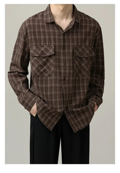 Zhou Flap Breast Pockets Plaid Shirt-korean-fashion-Shirt-Zhou's Closet-OH Garments