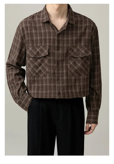 Zhou Flap Breast Pockets Plaid Shirt-korean-fashion-Shirt-Zhou's Closet-OH Garments