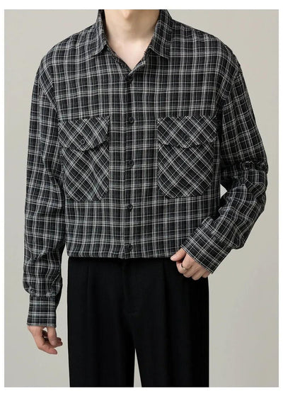 Zhou Flap Breast Pockets Plaid Shirt-korean-fashion-Shirt-Zhou's Closet-OH Garments