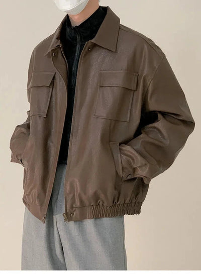 Zhou Flap Pocket Faux Leather Jacket-korean-fashion-Jacket-Zhou's Closet-OH Garments